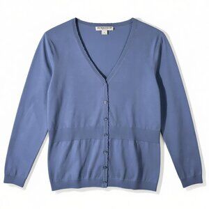 Pendleton Blue Purple Silk Blend Fine Knit Cardigan V-Neck Sweater Petite M